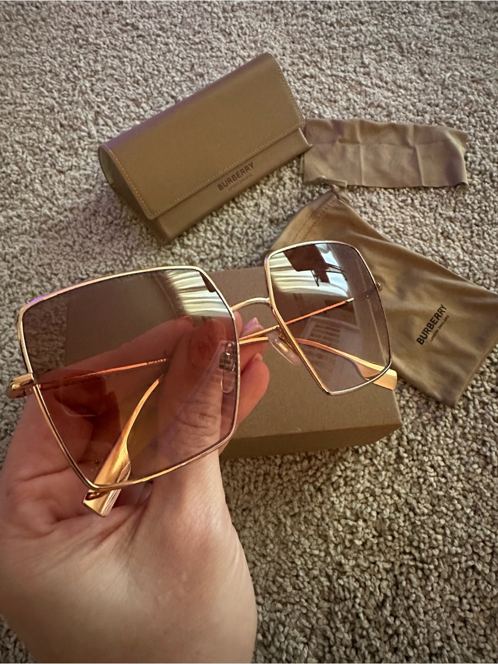 Burberry Daphne Gold Metal Frame Sunglasses with Pink Gradient Lenses